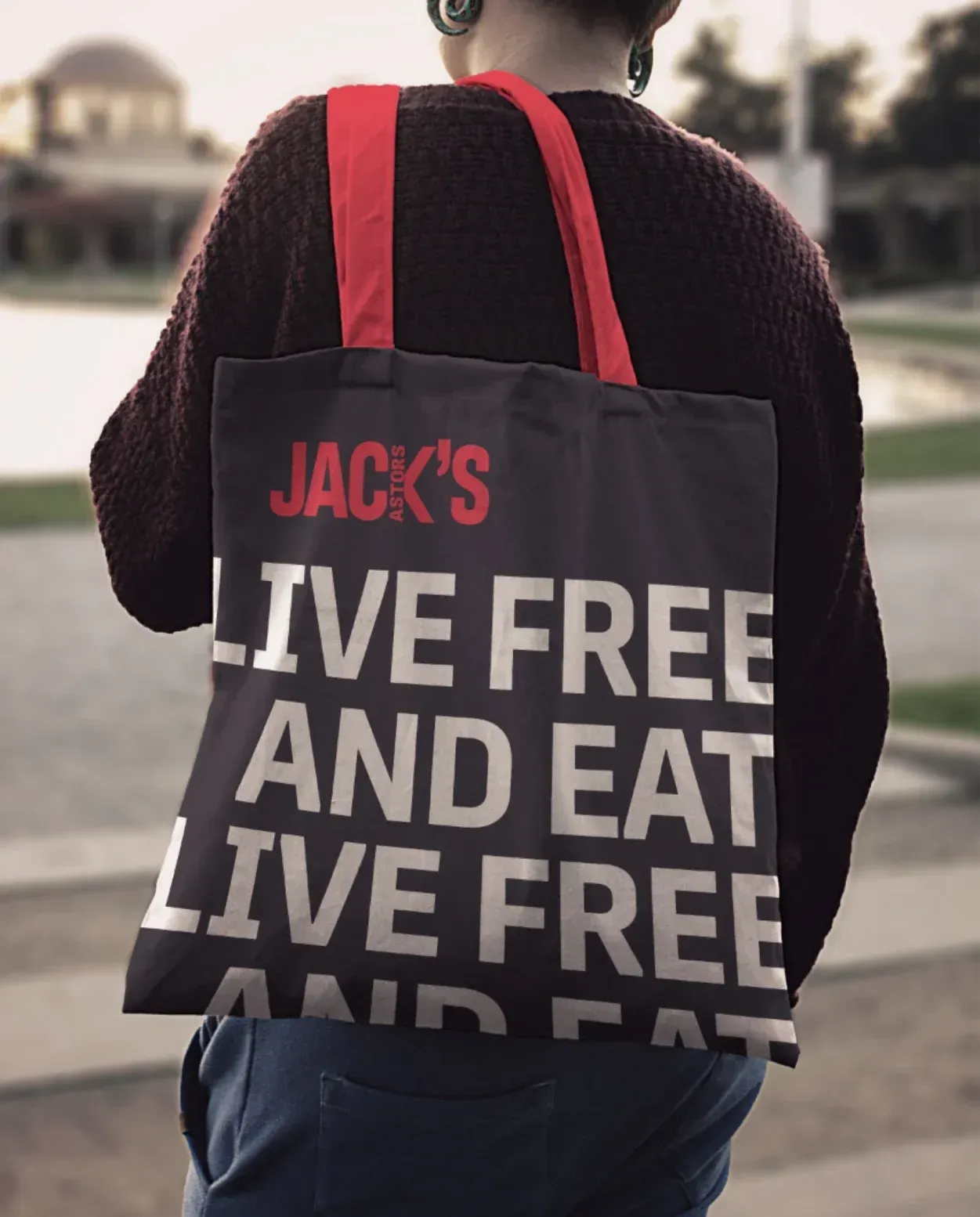 Custom branded renegade-style tote bag.