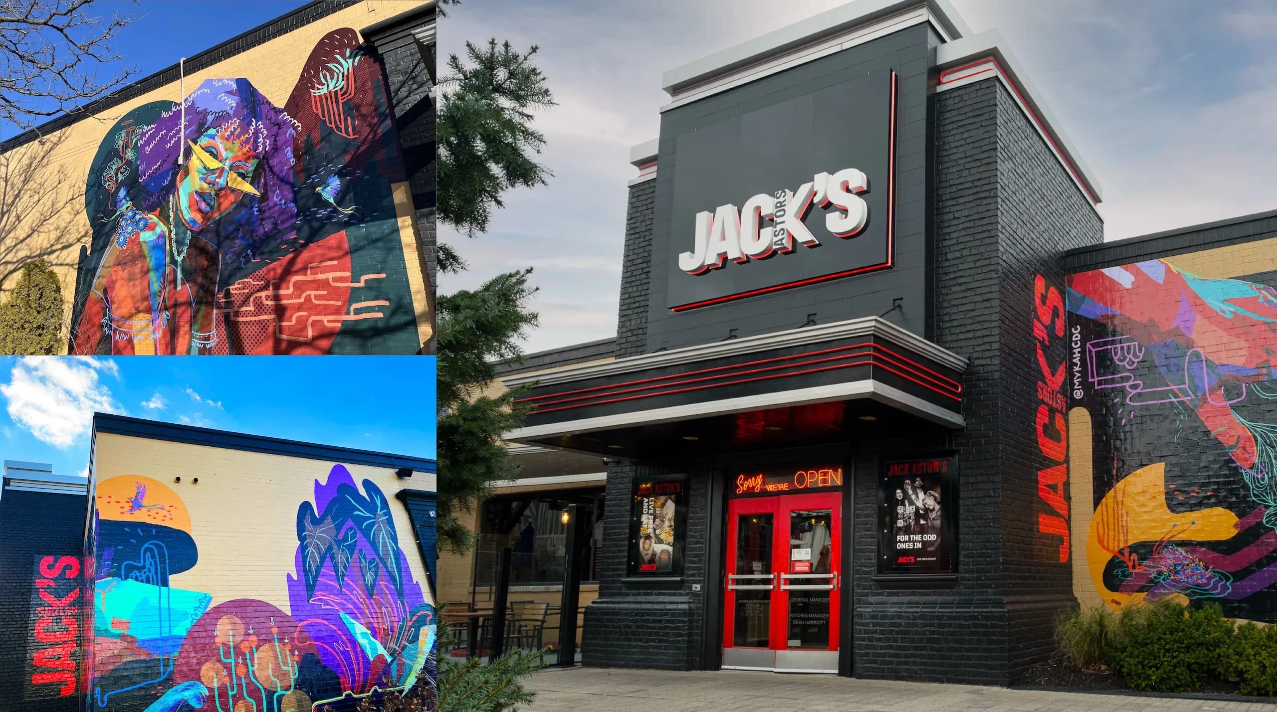 Exterior architecture and modern renegade branding for the Jack Astor’s flagship restaurant redesign by The Garden.