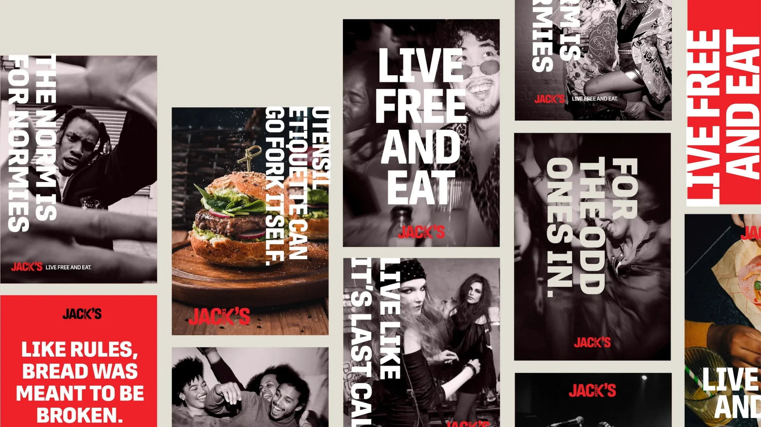 Visual identity refresh for Jack Astor’s including a modern logo, provocative brand voice, and edgy photography style.