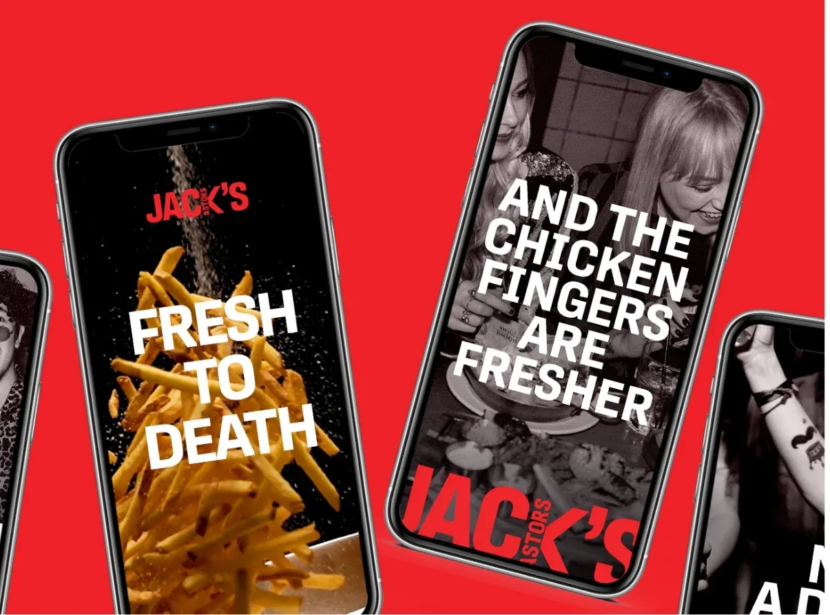 Mobile-first social media advertising and digital campaign assets showcasing the new Jack Astor’s brand foundation.
