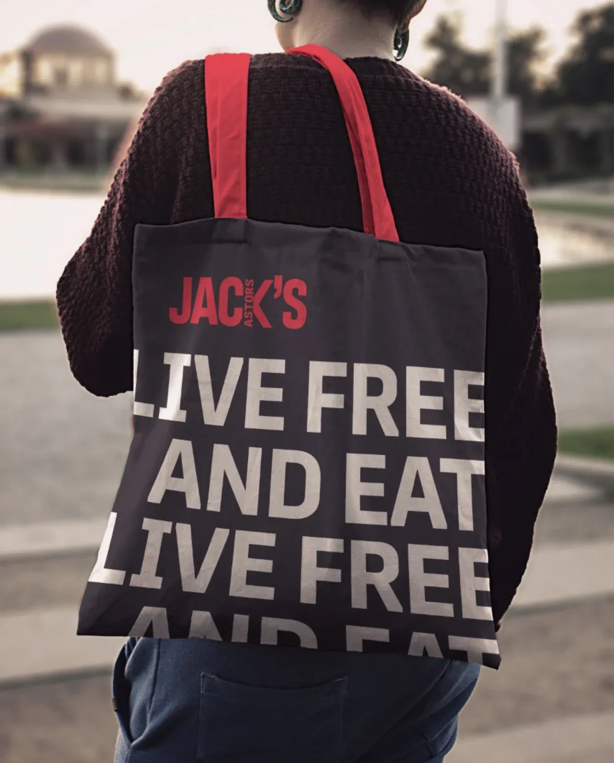 Custom branded renegade-style tote bag.