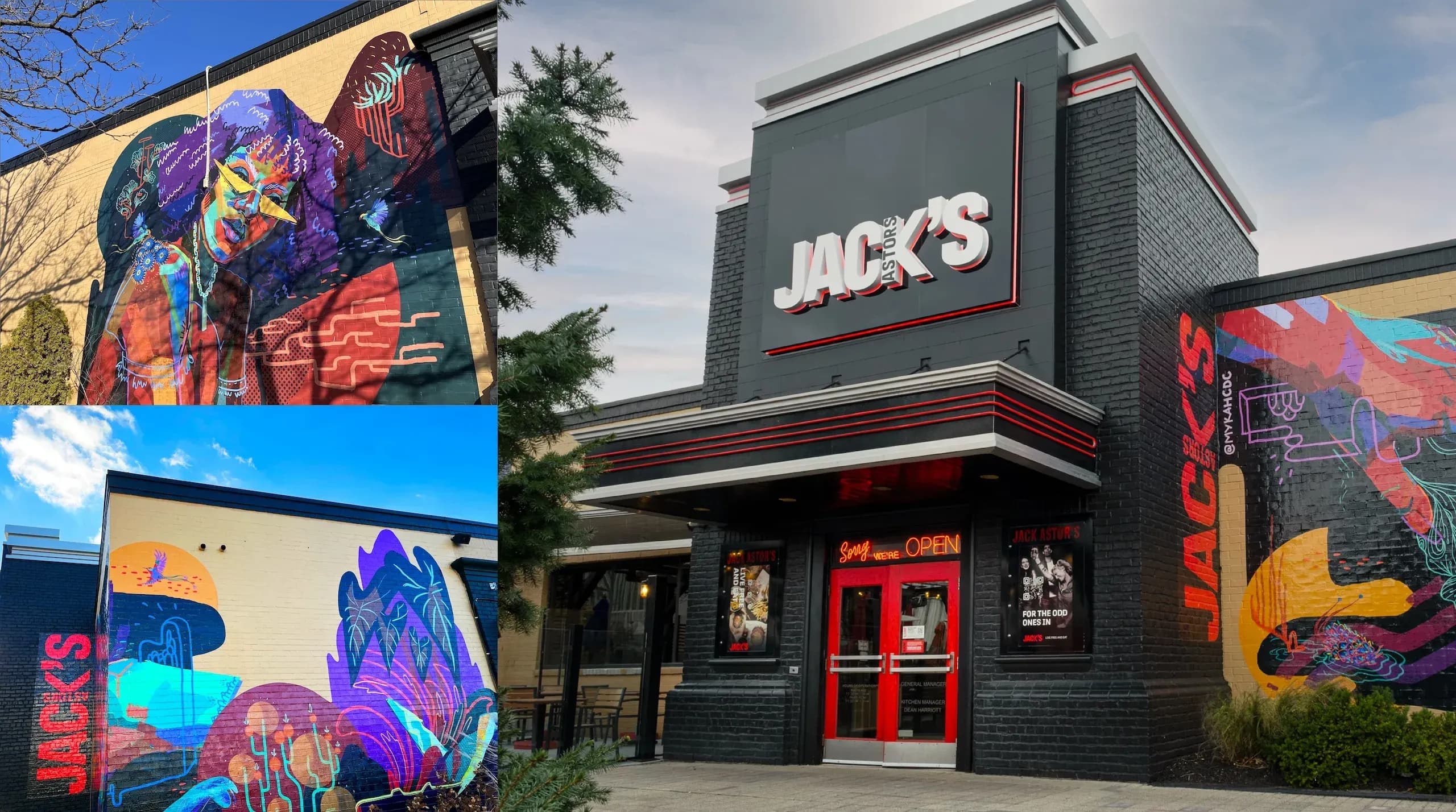 Exterior architecture and modern renegade branding for the Jack Astor’s flagship restaurant redesign by The Garden.